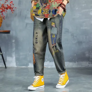 Max LuLu Jeseň Kórejský Móda Jeseň Dámy Punk Streetwear Dámske Výšivky Roztrhané Džínsy Vintage Žena Vytlačené Hárem Nohavice