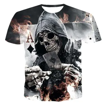 2020 Lete Nové pánske T-shirt 3D Skull & Poker Módy-Krátke rukávy Topy Ulici okolo Krku T-shirt Unisex Bežné T-shirt