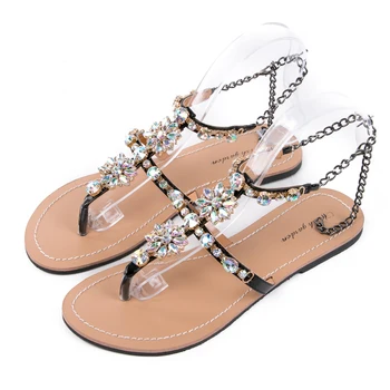 2021 NOVÉ Letné dámskej Módy Diamond Sandále Bežné Pláži Svieti Boho Topánky T-popruhu Remeň flip flops Papuče