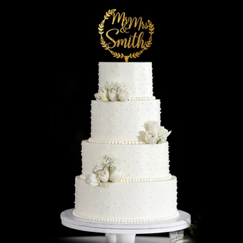 Akryl Tortu mulčovače pre svadobný veniec svadobnú tortu vňaťou priezvisko svadobnú tortu vňaťou Osobné mr& mrs svadobnú tortu vňaťou