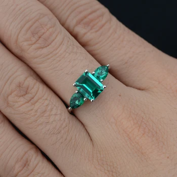 Leige Šperky Emerald Strih Klasický Zelený Smaragd Krúžky Rýdzeho Striebra 925 Snubné Prstene pre Ženy Výročie Vianočný Darček