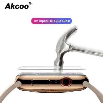 Akcoo Pre Apple Hodinky 4 Screen Protector 6D Sklo Fólia pre Apple Hodinky 42 38 40 44 mm UV sklo pre Apple Hodinky Série 2 1 3 4