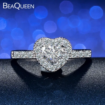 BeaQueen Jemné Módne Strieborná Farba Veľká Láska Srdce Kamenné Micro Pave Cubic Zirconia Crystal Zásnubný Prsteň Pre Ženy R023