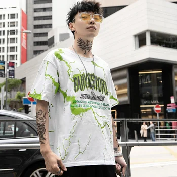 2019 Streetwear T Shirt Pánske Dark Lightning Hip Hop Tričko Bavlna Harajuku Tričká Krátky Rukáv Topy Tees Street Nosiť V Lete