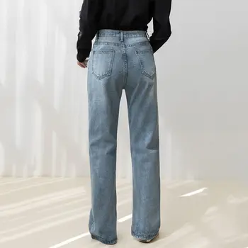 SLLSKY Vintage Vysoký Pás Rovné Džínsy Ženy Streetwear Voľné Žena Denim Trouses Zips Split Dámy Celej Dĺžky Džínsy