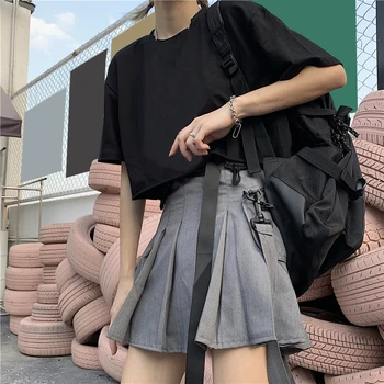 Bežné Harajuku Pevné A-Line Ženy Sukne Vintage Skladaný Vrecká Vysoký Pás Sukne Kórejský Krídla Nad Kolená Kawaii Sukne