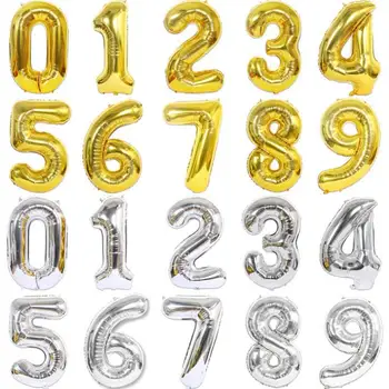 32 Palcový Počet Balónov s Individuálne Balenie Zlato, Striebro Hliníkovej Fólie Balón Svadby, Narodeniny Dekorácie SN3298
