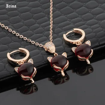 Irina Roztomilý Fox Dizajn v Tvare 585 ružové Zlato Šperky Set pre Ženy, luxusné Náušnice A Prívesok Nové Módne Šperky Najlepší Darček