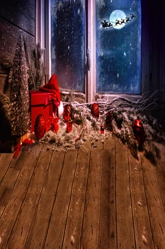Capisco Vianočné Fotografie Pozadie Vianočný Strom Drevená Podlaha Snehu Okno Dar Santa Claus Foto Pozadie Studio Rekvizity