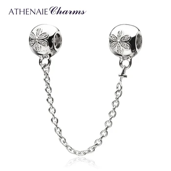 ATHENAIE 925 Sterling Silver Kvetinové Kúzlo Jasné, CZ Bezpečnosti Reťazca Kúzlo Nosenie Všetkých Európskych Náramky Prívesok Autentické DIY Šperky