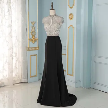 Elegantné Čierne Kryštály morskej panny Večerné Šaty Dlhé Spp Rukáv Formálne Večerné Šaty YQLNNE