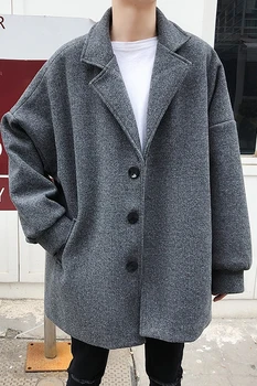 2020 vlnené kabát mužov voľné BF vietor bunda kórejský Trend všestranný študent voľný kabát windbreaker
