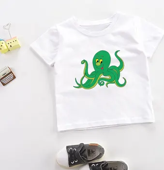 2020 Harajuku Dievča, T Shirt Deti okolo Krku T-shirt Chlapcov Lete Roztomilý Kawaii Dievčatá Topy Cartoon Lobster Octopus Deti Oblečenie