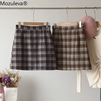 Mozuleva Jeseň Zima New College Kórejský Módne Bežné Elegantné Vintage Sexy Mini Štýl Vysoký Pás A - Line Kockované Sukni