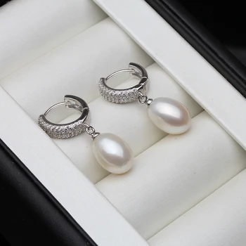 RIANCY Módne Prírodné Sladkovodné black Pearl 925 Sterling Silver Hoop Pearl Náušnice Šperky Pre Ženy Svadobný Dar