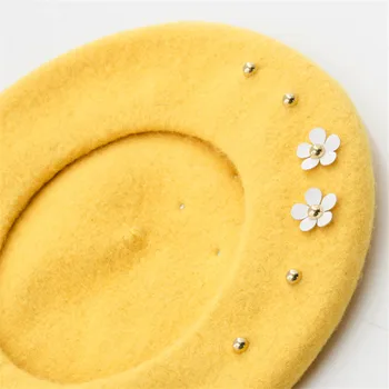 Vysoká kvalita kórejský pearl flower vlna beret Pani Vlna maliar klobúk Bežné Farbou Kapoty Čiapky Pre Dievčatá, Ženy Boina