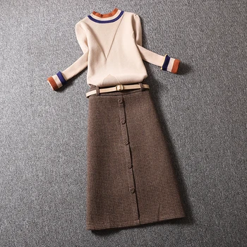 Yu Jie temperament vyhovovali žien jeseň a v zime roku 2020 nové módne sveter zahraničných štýl vlnené kockované sukni, dve dielna sada