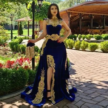 LORIE Marocký Kaftane Kráľovská Modrá Večerné Šaty morskej panny 2020 Dubaj Čipky Appliques Formálny Ples Celebrity Šaty s Odstráňte Sukne