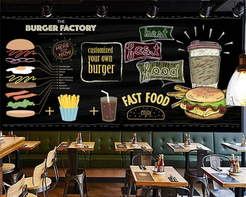 Beibehang Prispôsobené Európskych a Amerických ručne maľované burger reštaurácia papier pozadí steny abstraktných de parede 3d tapety