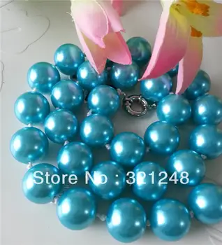 Doprava zadarmo očarujúce 14 mm modrá shell okrúhle korálky simulované-pearl luxusný náhrdelník pre ženy vysoký stupeň šperky 18-palcové GE1274