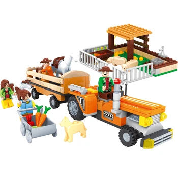 AUSINI Veľké Chov Statku Model Stavebné Bloky, Hračky pre Deti, Chlapci Farmy Nákladné Auto Príves s Krava, Kôň, Prasa Tehly
