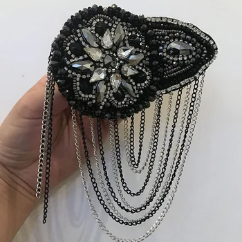 Nový príchod black strapec epaulette ženy oblečenie príslušenstvo ručné vintage šperky ramenný epaulet/escapulario/charretera
