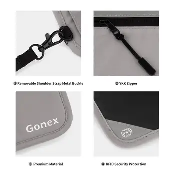 Gonex RFID Blokovanie Cestovný Pas Peňaženky Vodu Odpudzujúce Polyester Dokument Organizátor Zips Prípade Odnímateľný Popruh By mal