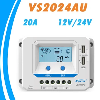 EPever VS2024AU 20A Solárny Regulátor Nabíjania 12V 24V Podsvietenie LCD Duálny USB 5V Solárny Panel Regulátora Spoločné Pozitívne pre Domáce