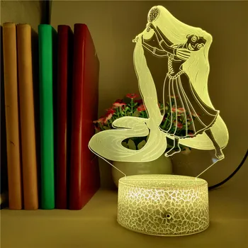 Disney Princezná Zamotaný Rapunzel Deti Nočné Svetlo na Vianočné Darčeky 7/16Colors Zmena 3d LED Svetlo Dekoračné Spálňa Lampa