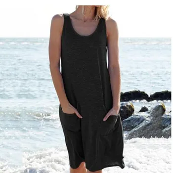 Jednofarebné O-Krku 2021 bez Rukávov Strany Plážové Oblečenie Pre Ženy, Letné Šaty Dámske Voľné Boho krátke Šaty Roupa Feminina