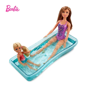 Barbie Dom Prenosné 1-Príbeh Playset domček pre bábiky s Bazénom a Príslušenstvo Interaktívne Bábiky Hračky Dovolenku Dar FXG55