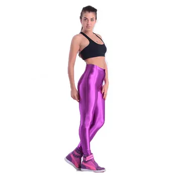 Nové Pevné Fluorescenčné Legíny Ženy Bežné Plus Veľkosť Multicolor Lesklé Lesklé Leginy Žena Elastické Nohavice Športové Oblečenie