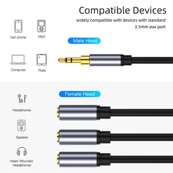 Slúchadlá Rozdeľovač Audio Kábel 3,5 mm Žena na 3 Male Jack 3,5 mm Splitter Adaptér Aux Kábel pre iPhone Samsung MP3 Prehrávač