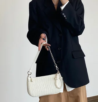 Móda ženy taška perla malých zips dievča messenger taška cez rameno reťazca bageta biela žena vintage roztomilý taška jisyu88