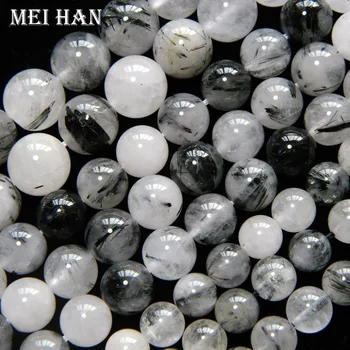 Meihan veľkoobchod (2 pramene/set) 8 mm Prírodné čierne rutilated quartz hladké, okrúhle korálky pre šperky DIY robiť dizajn