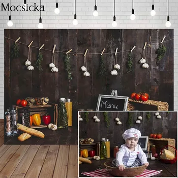 Mocsicka kuchyňa Narodeniny Fotografie Pozadí, zeleniny, Cesnaku, Drevené Dosky Dekor Photocall Foto Pozadie Pre Photo Studio