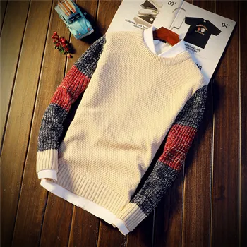 Jesenné a zimné pánskej módy kolo krku sveter, trend osobnosti farby zodpovedajúce slim mládež teplý pulóver sveter