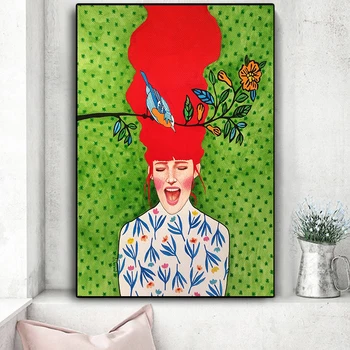 Nordic Vintage Poster Abstract Dievča Vlasy Kvet Ženy Plátno na Maľovanie Módne Wall Art Obrázky pre Obývacia Izba Domáce Dekorácie