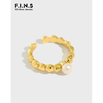 F. I. N. S INS Minimalistický Nepravidelný Kolo Perly Sladkovodné Perly Čistý 925 Sterling Silver Polovice Prsta snubný Prsteň Jemné Šperky