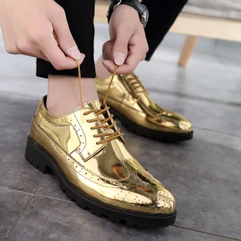 2019 Bežné Kožené Topánky Mužov superstar Brogues formálne kožené topánky oxford zlaté topánky krajky-up hombres strieborné veľké veľkosť 47 ghn