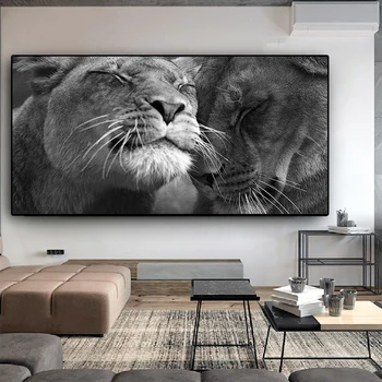 Čierna a Biela Afrike Lev voľne Žijúcich Zvierat Plátno Maľovaní Plagátov a Vytlačí Cuadros Wall Art Obrázky Pre Obývacia Izba Domova