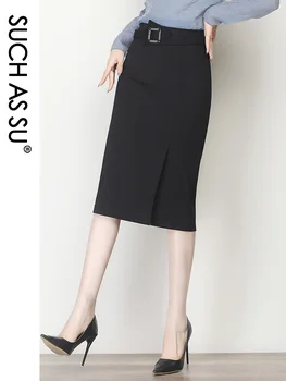 2020 Nových Zrastov Polovice Dlhé Sukne Ženy Jeseň Zima Čierna Vysoký Pás Ceruzku Sukne S-3XL Plus Veľkosť Módne Ženy OL Office Zábal Sukne