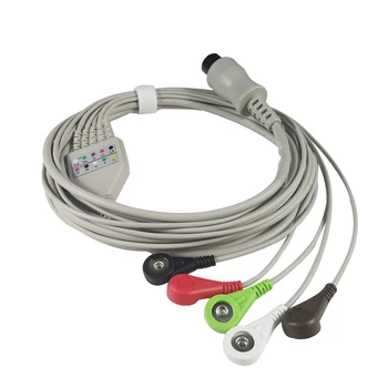 Všeobecné Kolo 6 Pin EKG Kábel Jeden Kus 5 Vedú Drôty Snap 4.0 Konci AHA Štandard pre Bežných Pacientov Monitor
