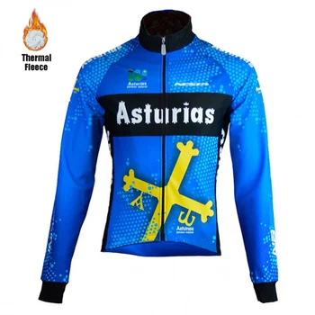 2020 modrá Asturias Cyklistika Bunda Vyhovovali Mužov Zime Teplé Fleece Cyklistický Dres Ciclyng Bib Nastaviť Trajes campera chaqueta ciclismo