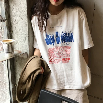 YouGeMan Ženy Letné Oblečenie kórejský Ulzzang Harajuku Vintage Starých T-shirt Žena Bežné Krátke Bavlnené Biele tričko Topy