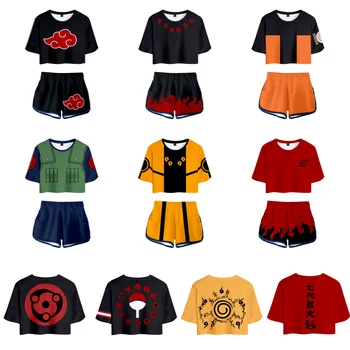GAMPORL Shippuden Cosplay Kostýmy Krátke Rukáv Tričko, Šortky Japonské Anime T-shirt Oblečenie Akatsuki Itachi Uchiha Športové oblečenie