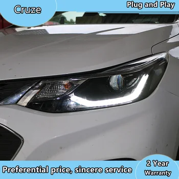 Auto Styling Head Lampa pre Chevrolet Cruze svetlomety 2017 LED reflektor Dvojité U led drl H7 hid Bi-Xenon Šošovky, nízke svetlo