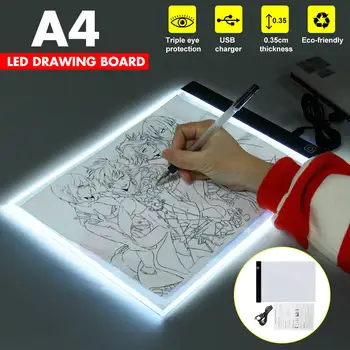 A4 Grafický Tablet LED rysovaciu Dosku, Stencil Art Kreslenie Pad Ultra Tenké Sledovanie Kópiu Rada Light Box Elektroniky Maľovanie Tablet