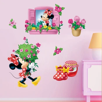 Disney karikatúry Módne Minnie Okne Kvety Samolepky na Stenu Pre Deti Izby Strany Darčeky Domova Stenu PVC Nástenné Art Diy Obtlačky