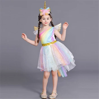 Dievča Unicorn Zdobiť Deti Lietania Rukáv Rainbow Strane Tanec Tutu Šaty Krídlo Deti Vianočné Sprievod Tylu Cosplay Kostým